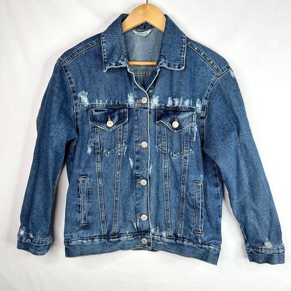 Blu[Edit] Distressed Denim Jacket Small - Picture 1 of 8